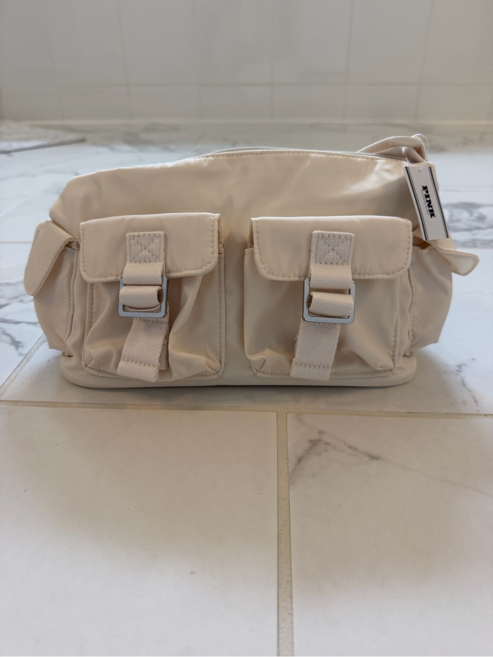 PINK Victoria's Secret Cream Nylon Cargo bag with Front Pocket